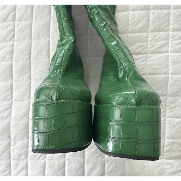 JINGPIN Womens Platform Boots 36 Green Faux Crocodile High Block Heel US 6 Glam - Picture 11 of 16